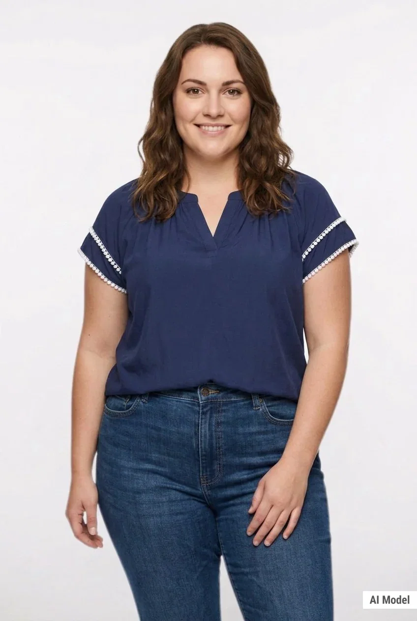 Image of Double-Layer V-Neck Blouse, Plus