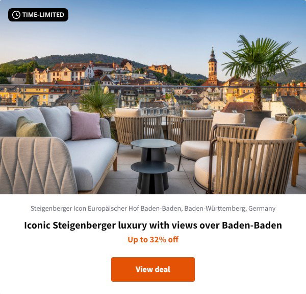Iconic Steigenberger luxury with views over Baden-Baden