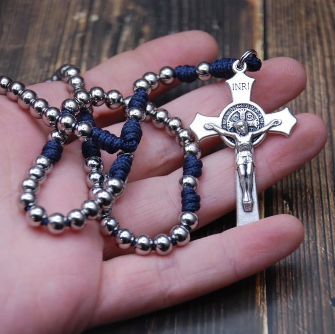 Mini Stainless St. Benedict Paracord Rosary - Navy