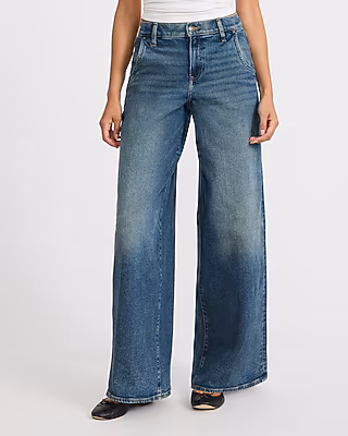 High Waisted Relaxed Wide Leg Dark Wash Jeans