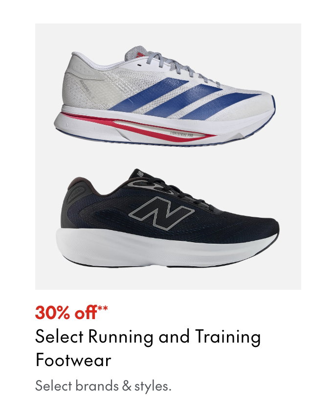 Select Running and Training Footwear
30% off**
Select styles.