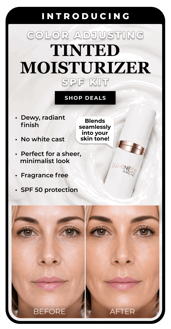 INTRODUCING COLOR ADJUSTING TINTED MOISTURIZER SPF KIT: Dewy, radiant finish. No white cast. Perfect for sheer, minimalist look. Fragrance free. SPF 50 protection.