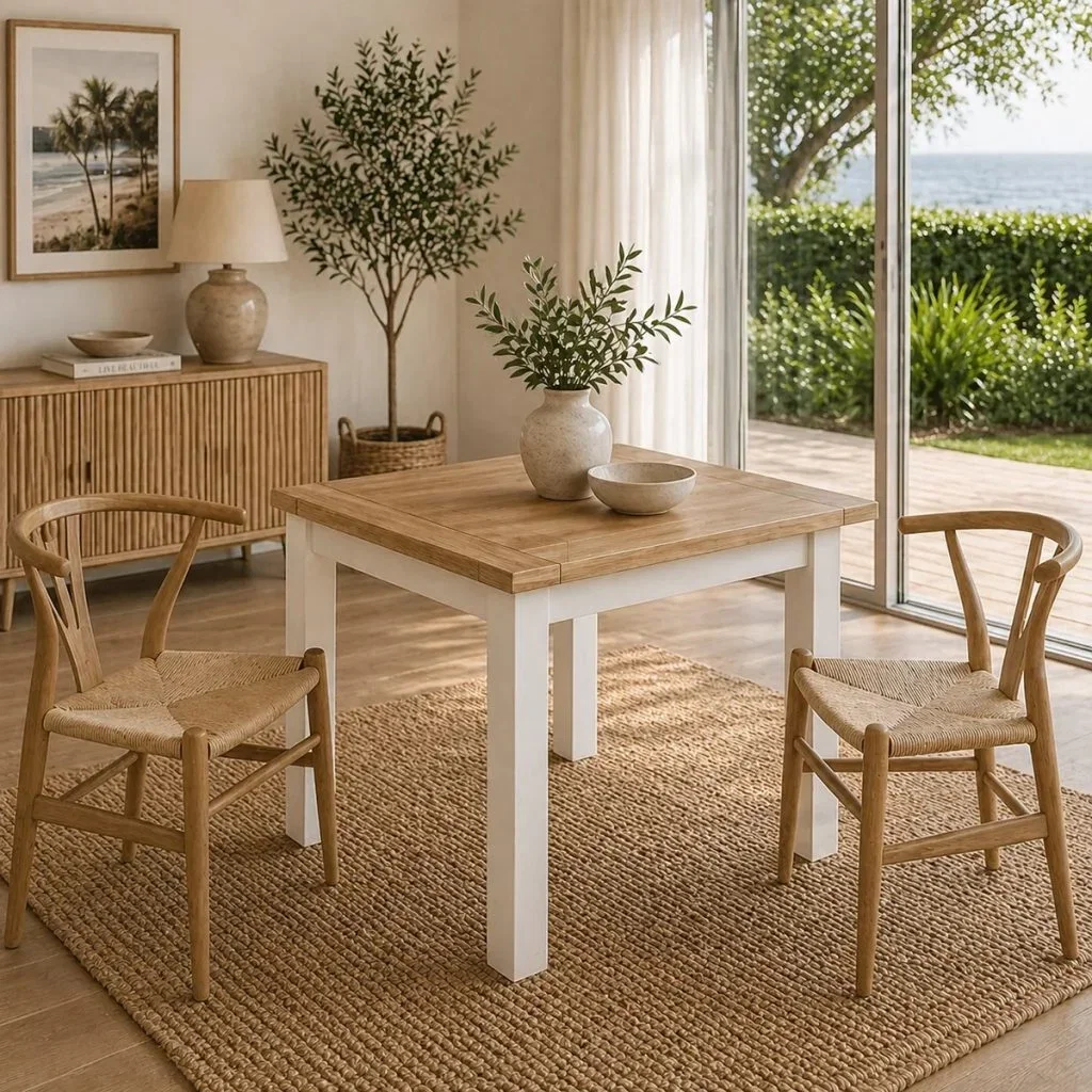 Almoro Boxwood & Stainless Steel Round Dining Table, Timber Top, 95cm