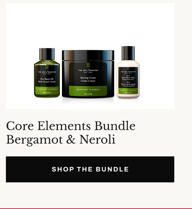 Product image of Core Elements Bundle Bergamot & Neroli with “Shop the Bundle” button.