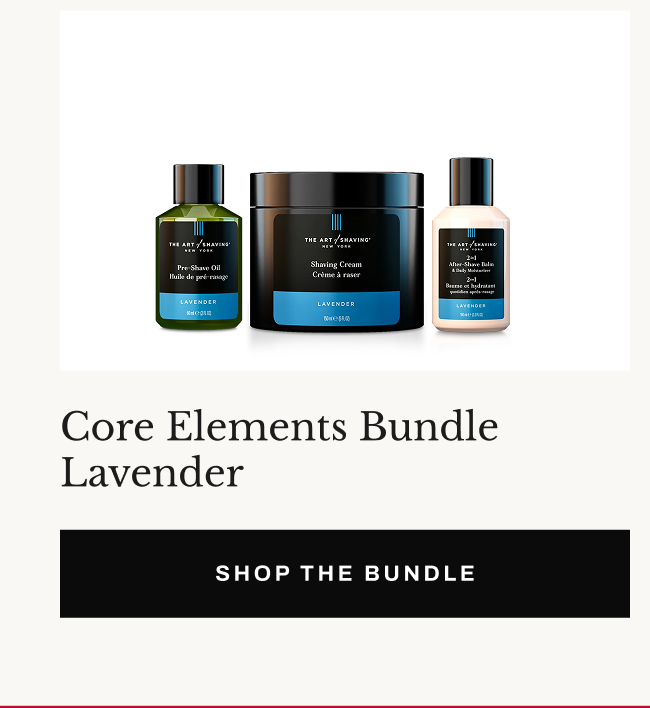 Product image of Core Elements Bundle Lavender with “Shop the Bundle” button.