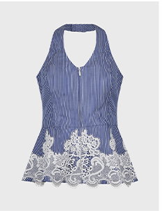 Dark Navy Lace Peplum Halter Vest