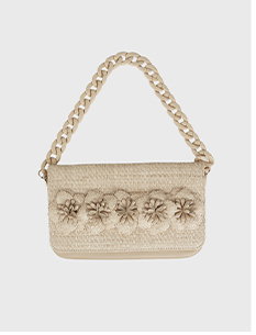 Natural Rafia Envelope Bag With Rosette Details and Removable Strap