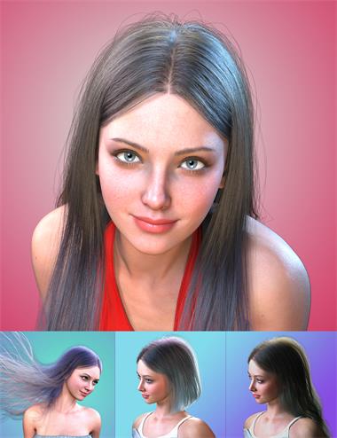 dForce FE Middle Parted Straight Strand-Based Hair for Genesis 9, 8 and 8.1
