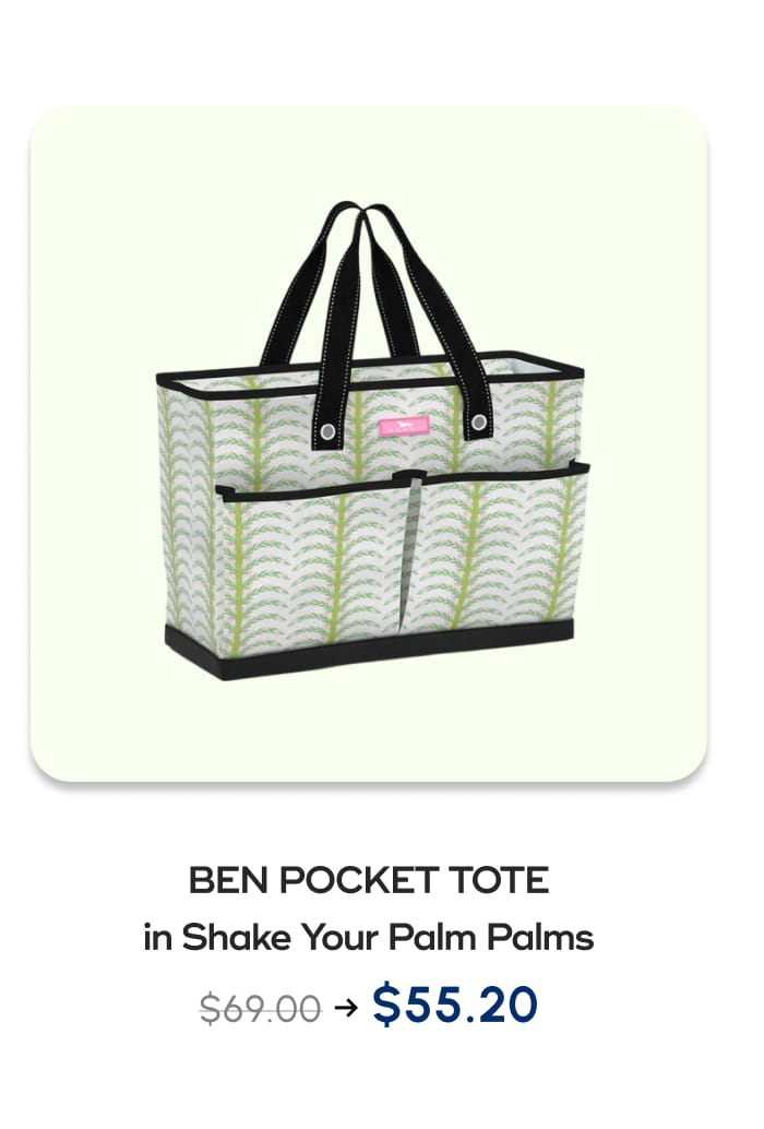 BEN POCKET TOTE in Shake Your Palm Palms. $69.00 -> $55.20