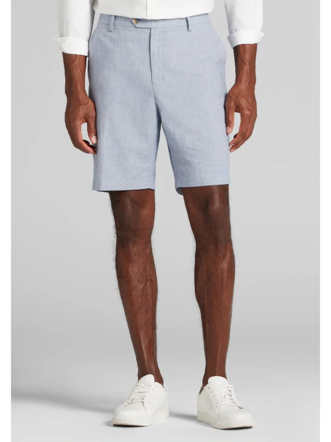 Reserve Collection Tailored Fit Basketweave Linen Blend Shorts 9'' Inch Inseam