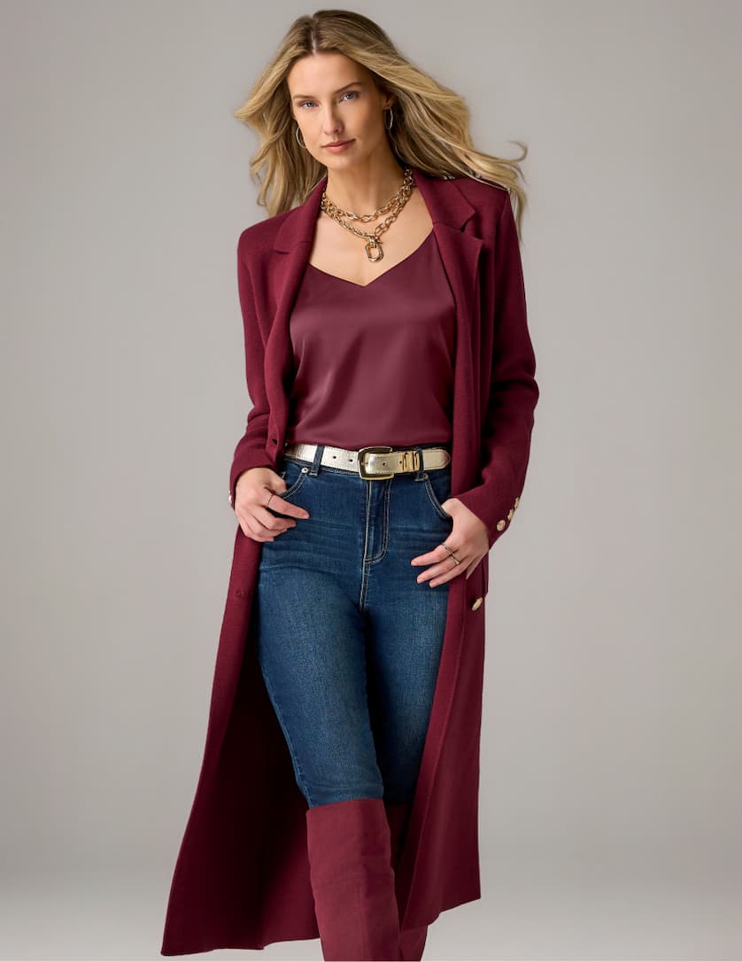 Crest Button Double Breasted Sweater Duster