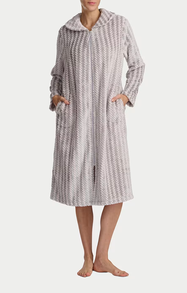 KAREN NEUBURGER Plush Long Sleeve 47” Shawl Collar Zip Robe