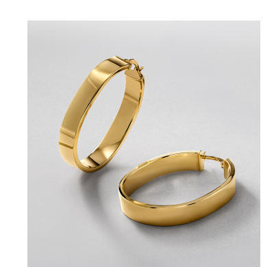 Oval hoop earrings in polished yellow gold.