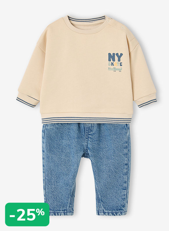 Sweatshirt and jeans set for baby boys - vanilla