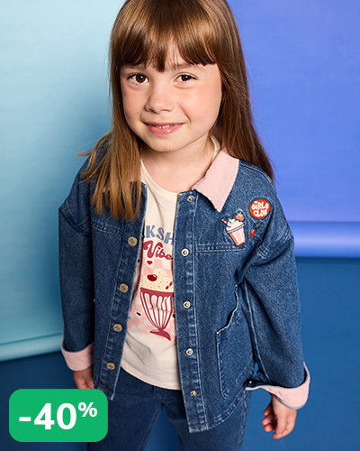 Denim jacket with corduroy collar for girls - medium blue
