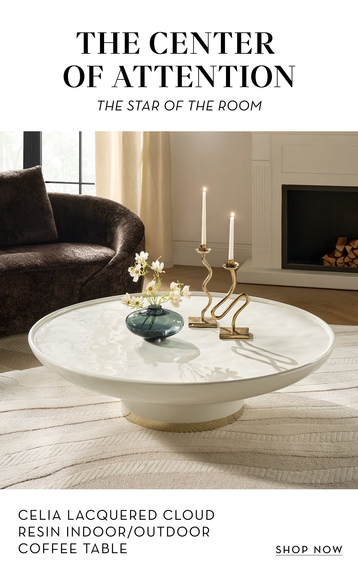 Celia Lacquered Cloud Resin Indoor/Outdoor Coffee Table