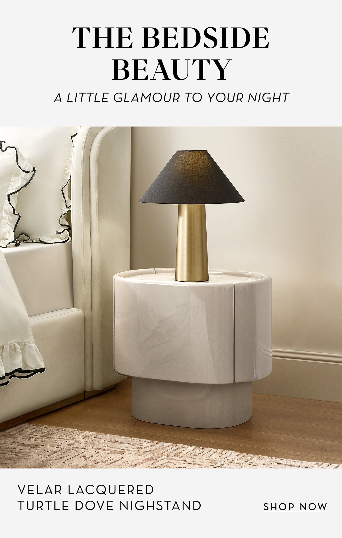 Velar Lacquered Turtle Dove 1-Drawer Nightstand With Glass Top