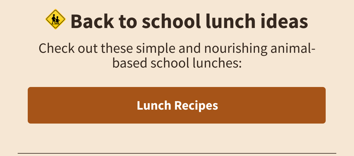 🚸 Back to school lunch ideas  Check out these simple and nourishing animal-based school lunches:  [[Lunch Recipes]]
