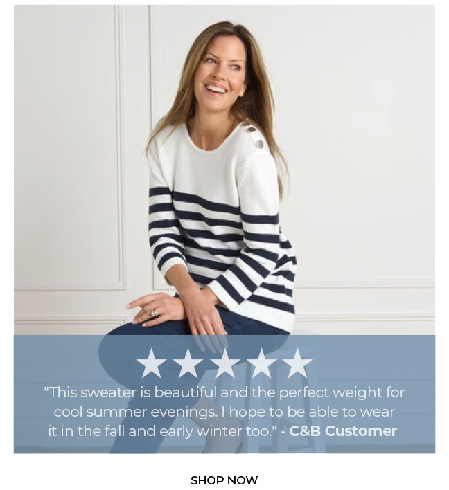 5 Stars Shop Navy Stripe Button Shoulder 3/4 Sleeve Sweater