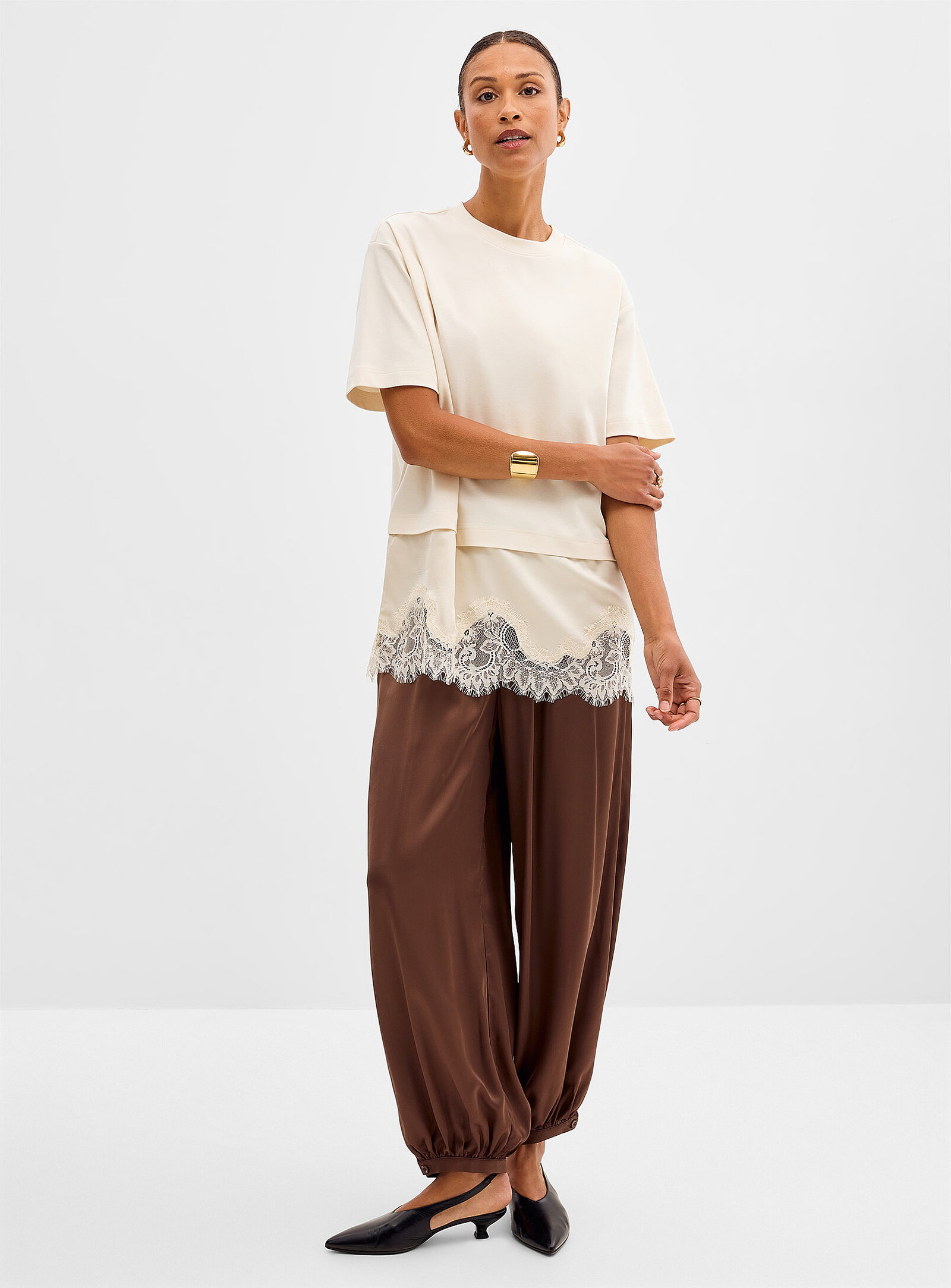 Lace-trim boxy T-shirt