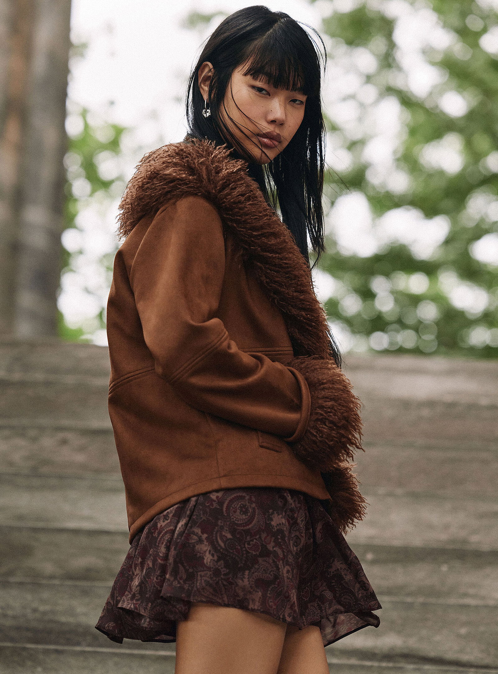 Cropped faux-shearling jacket