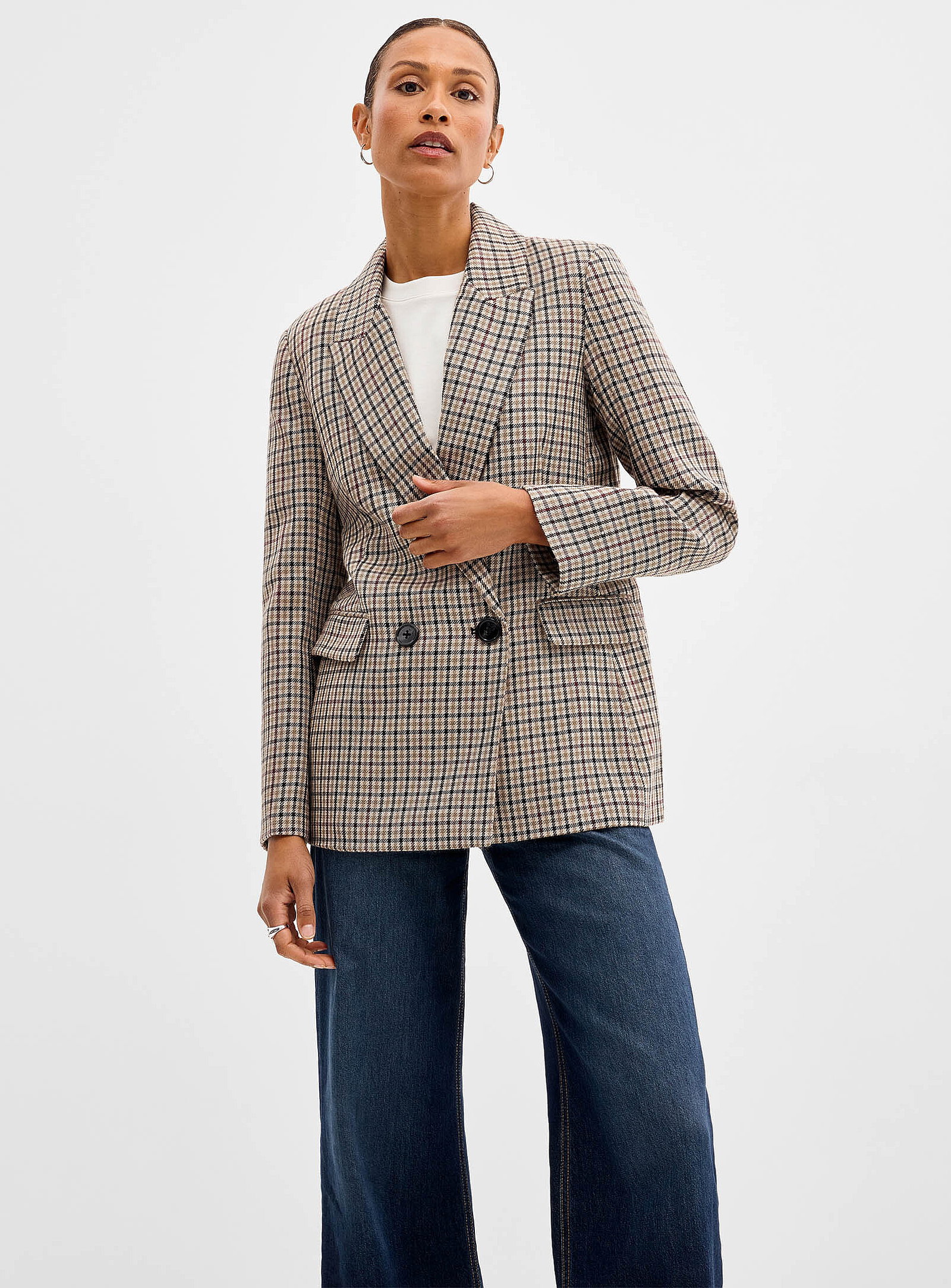 Double-breasted wool plaid jacket
