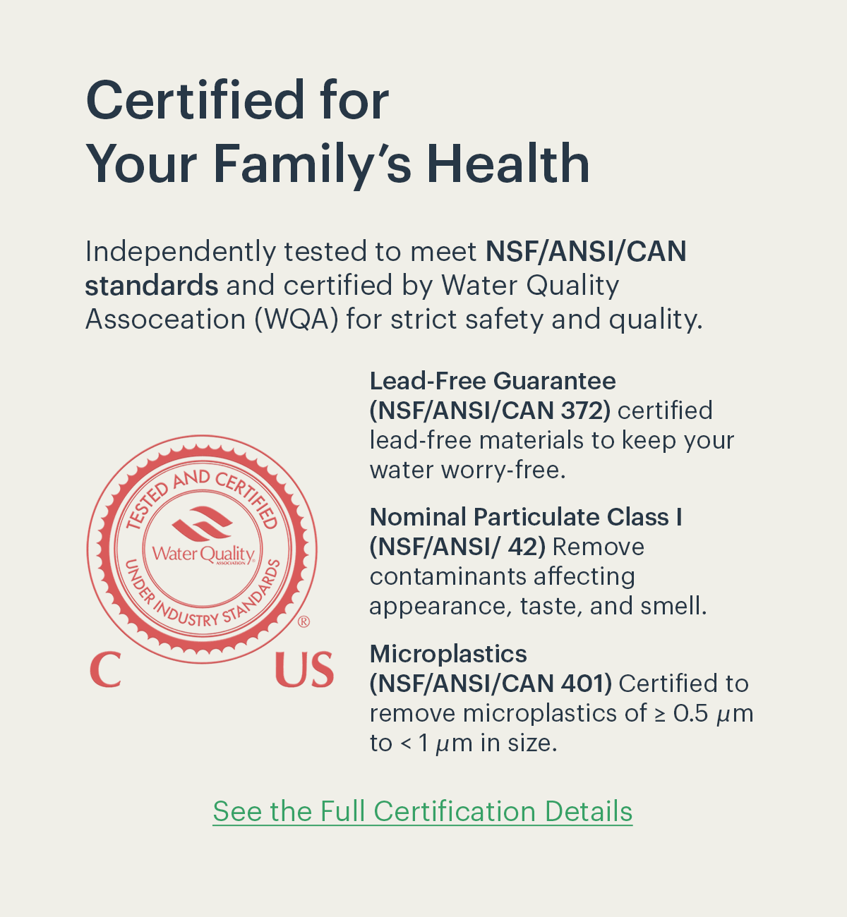 Certified for Your Family's Health | See the Full Certification Details
