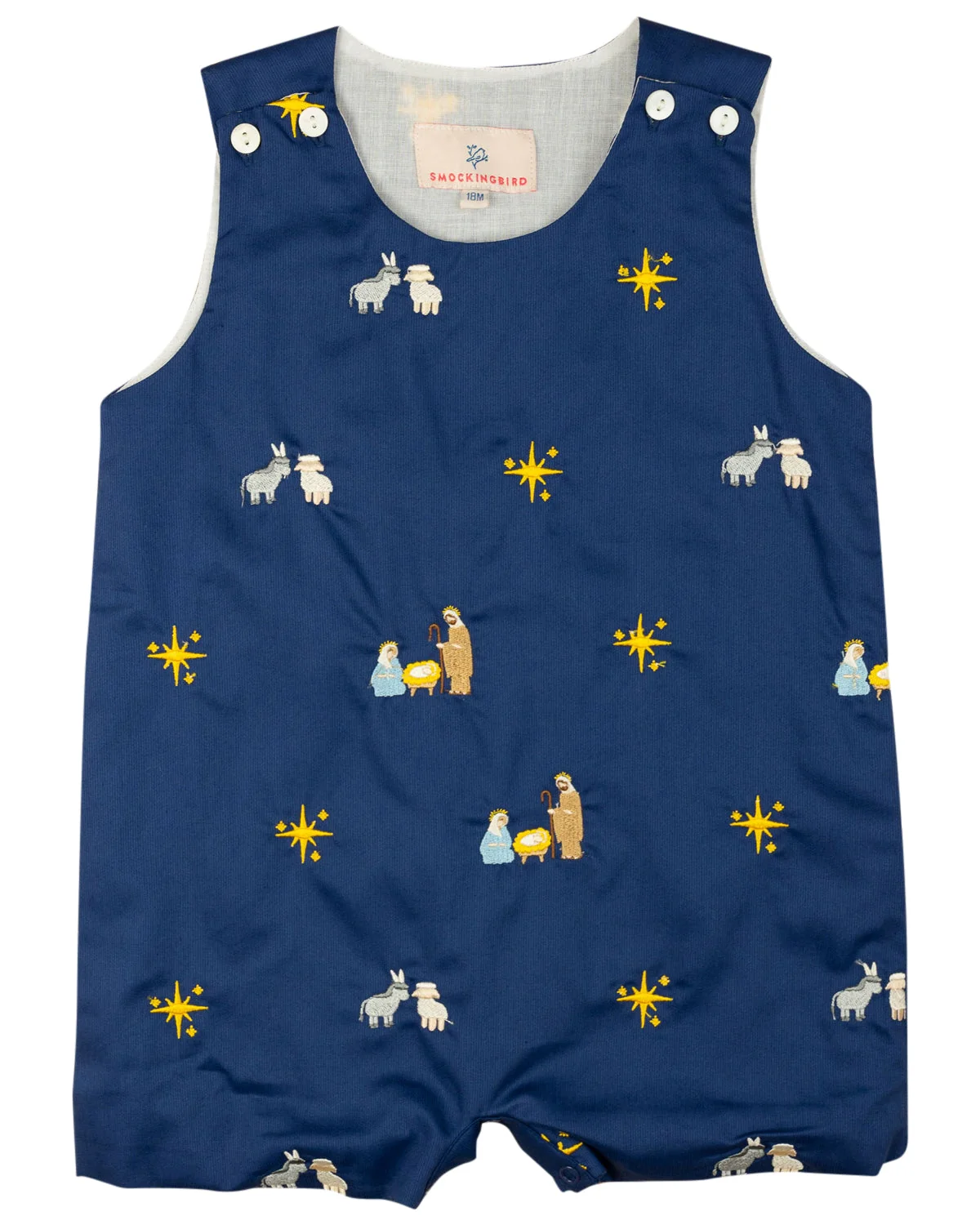 Image of Nativity Embroidered Navy Shortall-FINAL SALE