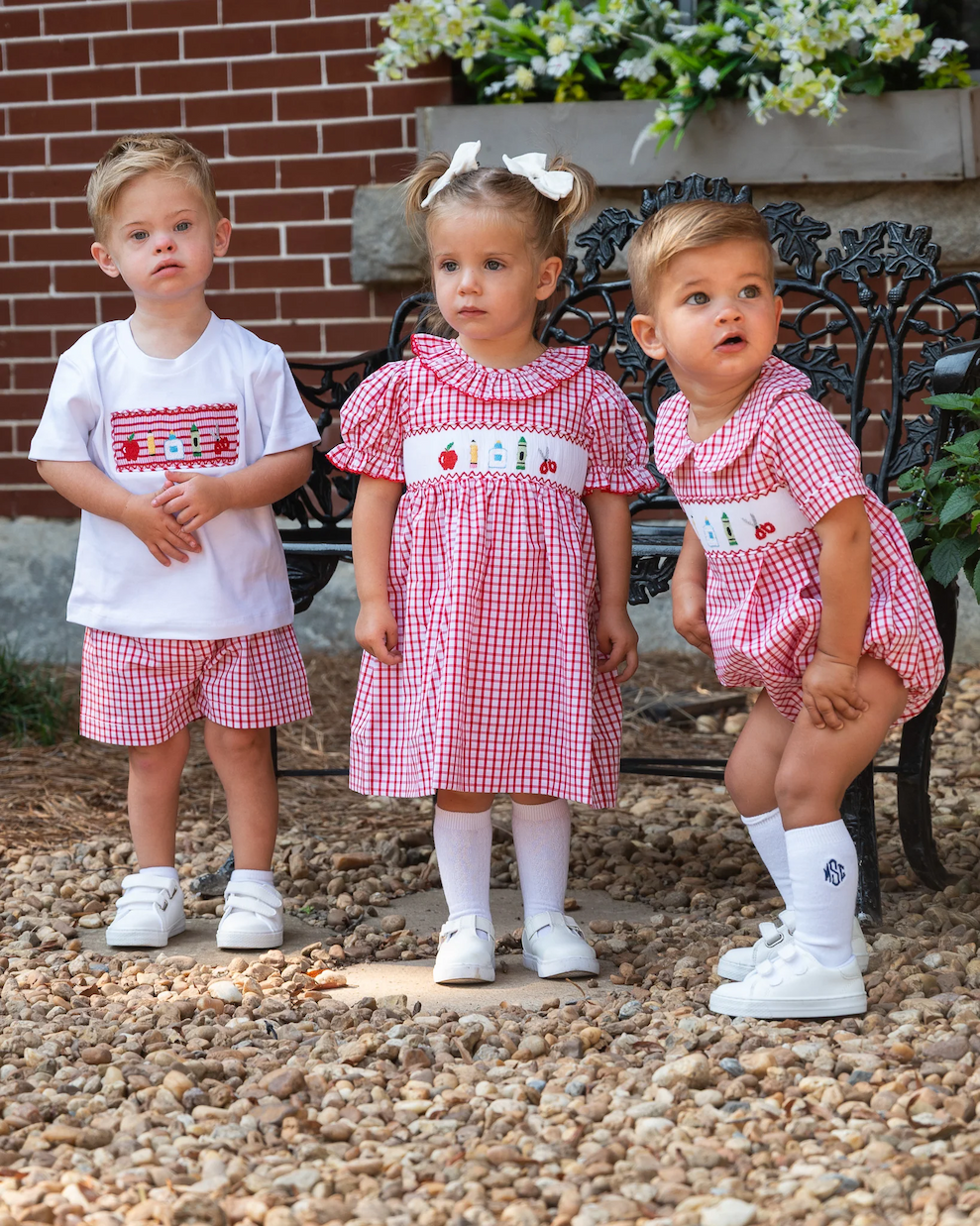 School Supplies Smocked Red Windowpane Collection