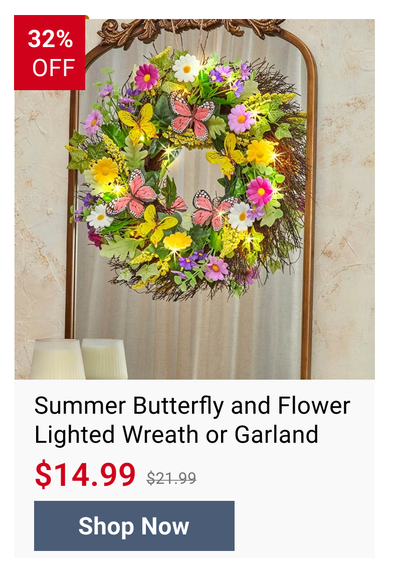 Summer Butterfly and Flower Lighted Wreath or Garland-Seasonal Decor
