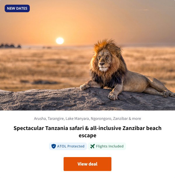 Spectacular Tanzania safari & all-inclusive Zanzibar beach escape
