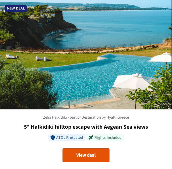 5* Halkidiki hilltop escape with Aegean Sea views