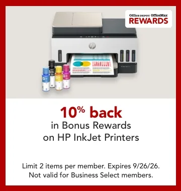 10% back bonus rewards on HP inkjet printers