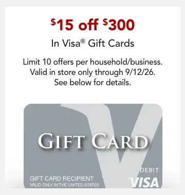$15 off $300 in visa gift cards