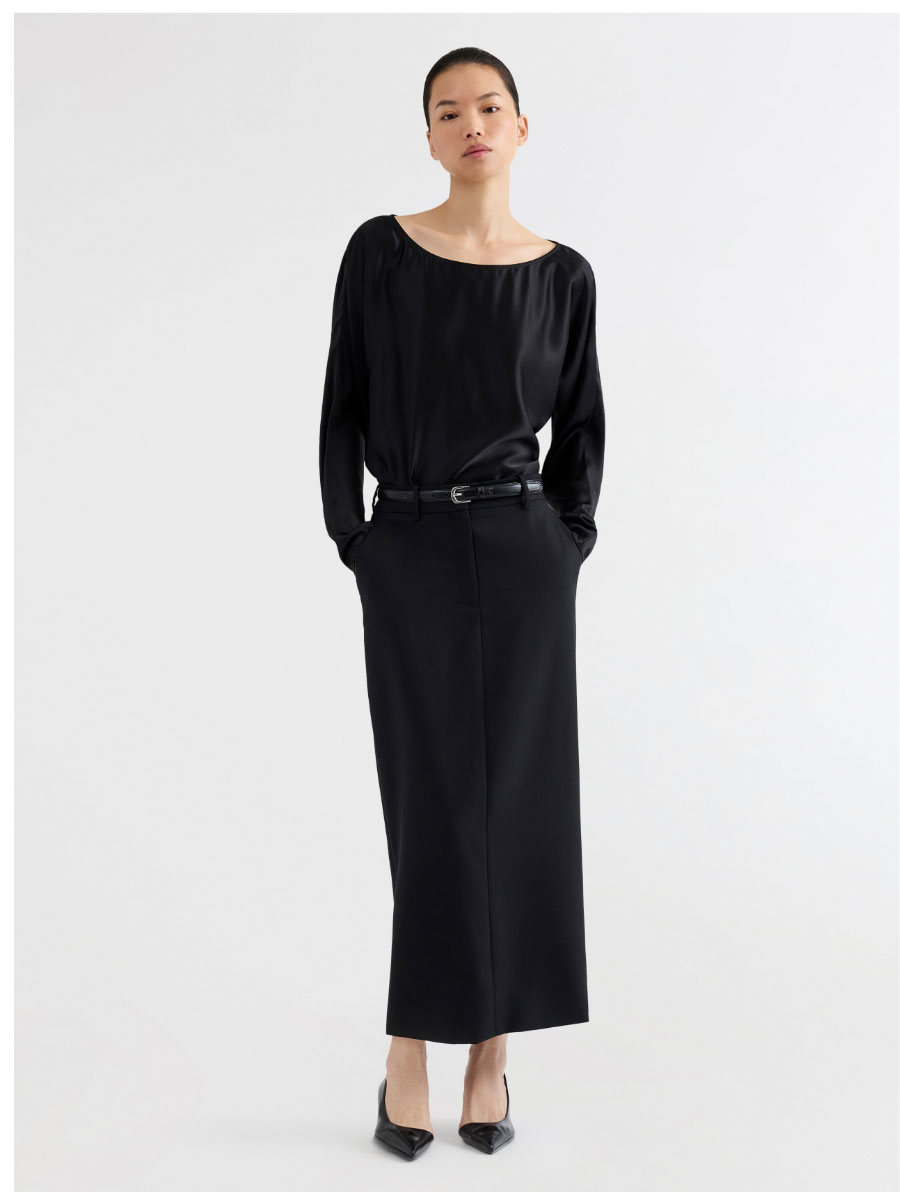 Tailored Maxi Skirt in Textured Wool Blend