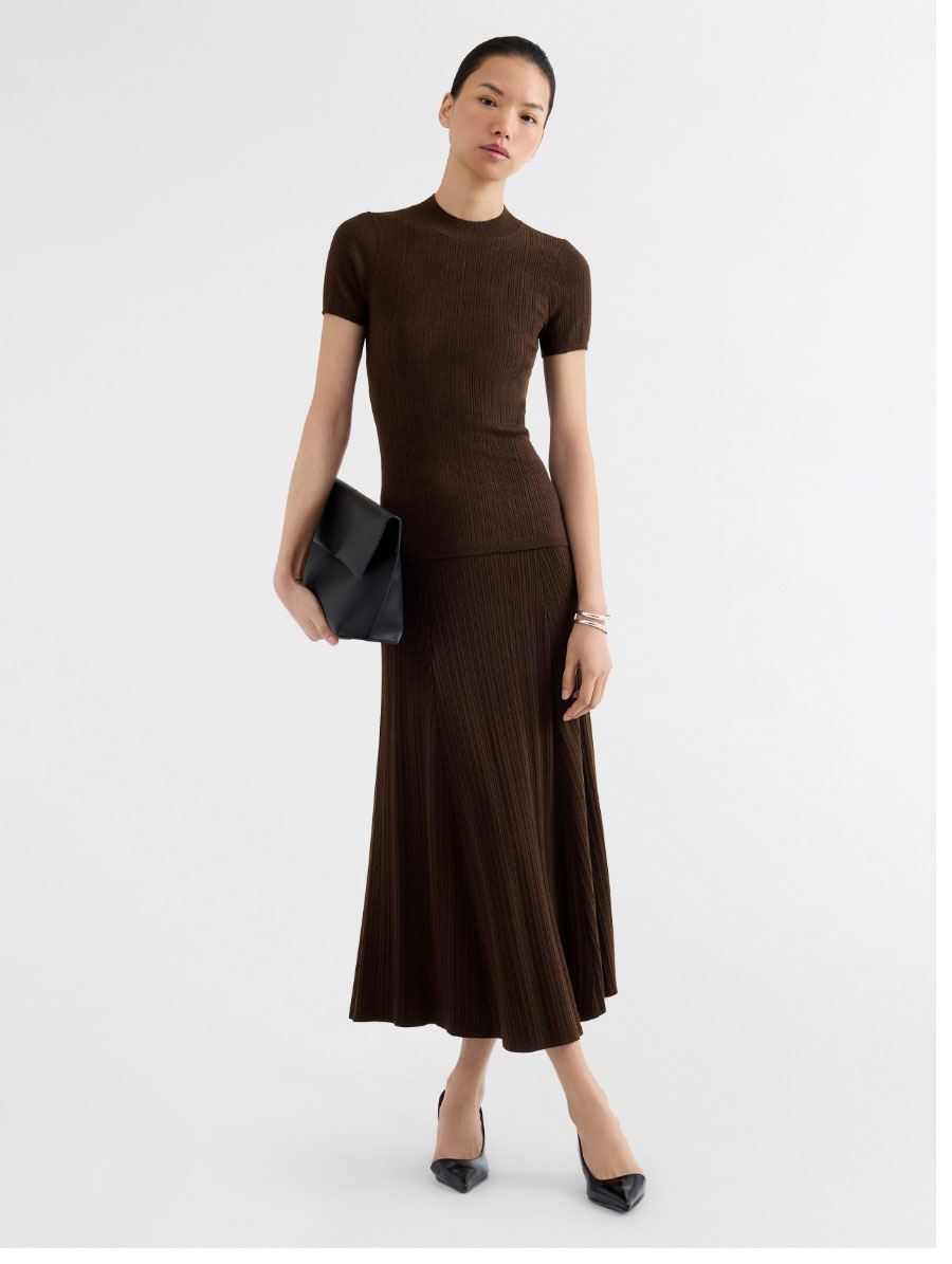 Ribbed Skirt in Merino Silk