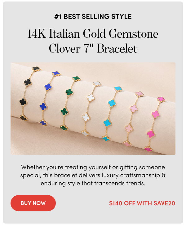 14K Italian Gold Gemstone Clover 7" Bracelet – $140 OFF with SAVE20
