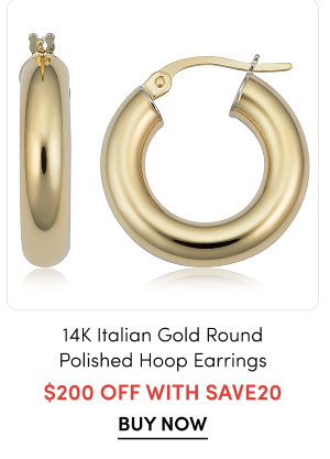 14K Italian Gold Round Polished Hoop Earrings $200 OFF with SAVE20