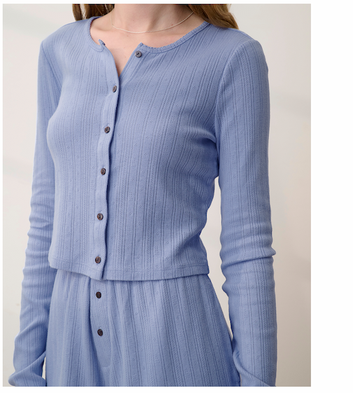pointelle crew neck cardigan  