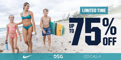 Limited time. Up to 75% off. Calia, DSG and Nike.