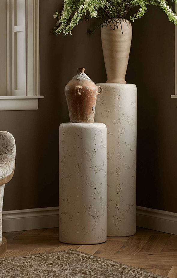 Arati Aged White Concrete Pedestal Set