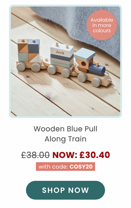 Personalised Wooden Blue Pull Along Train FSC®