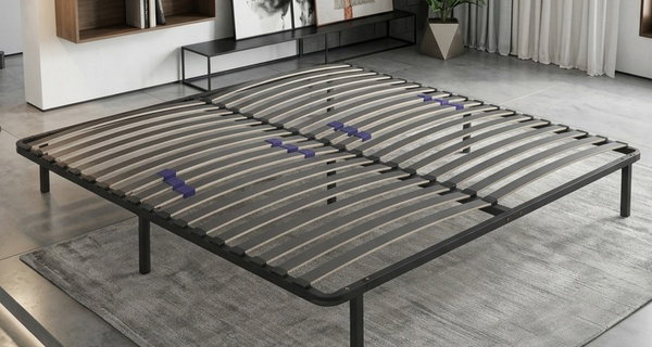 Sommier en métal à lattes réglables avec pieds, matelas en option