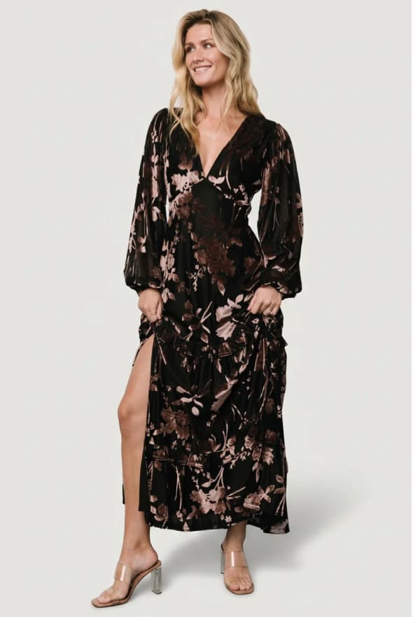 Liana Velvet Embossed Maxi Dress