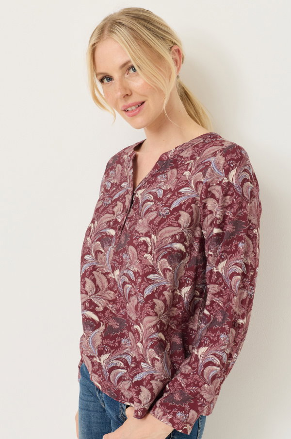 Gemusterte Bluse mit Henleykragen