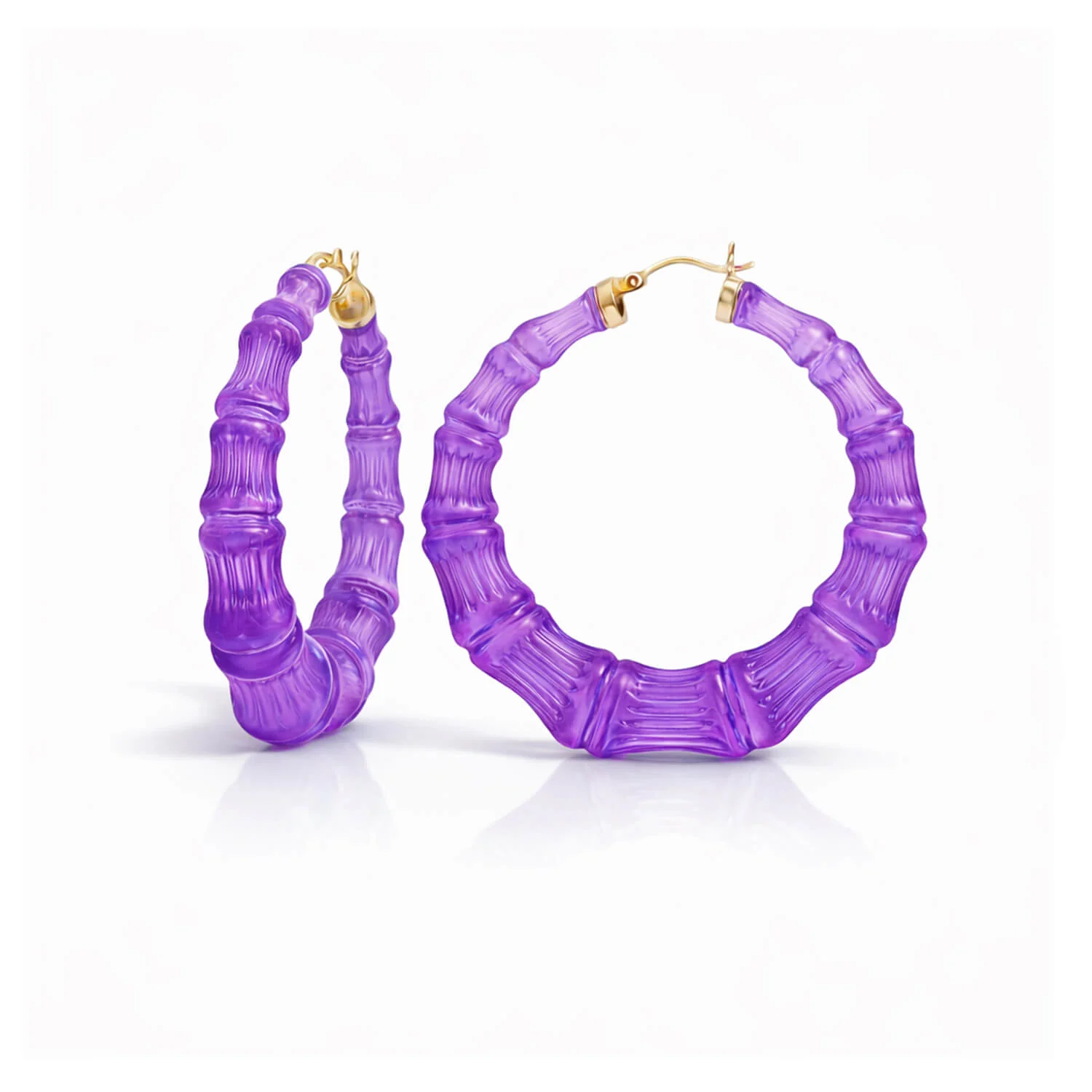 Image of Purple Grape Lucite Bamboo Hoop Earrings