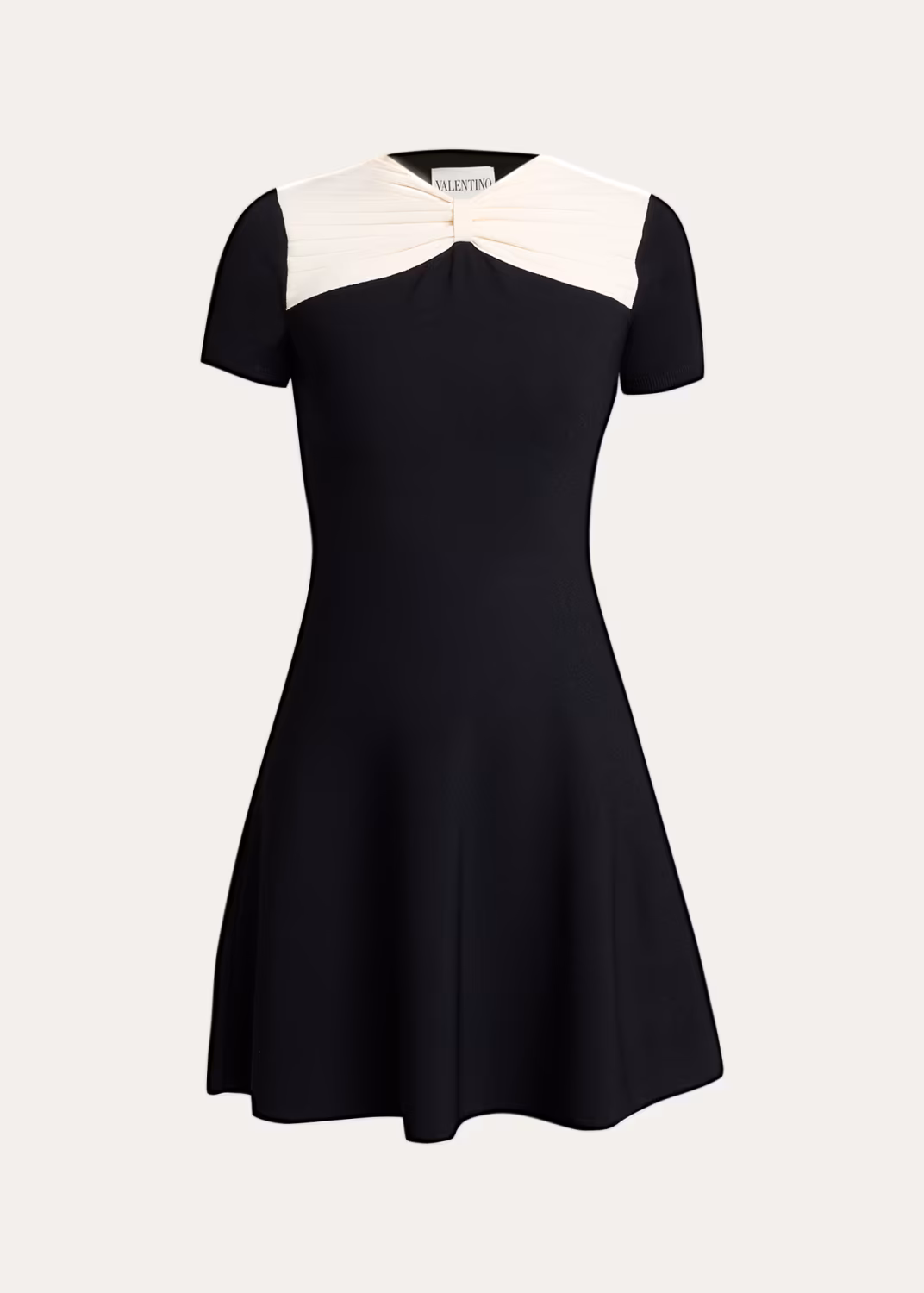 Bow-Neck Knit Short-Sleeve Mini Dress