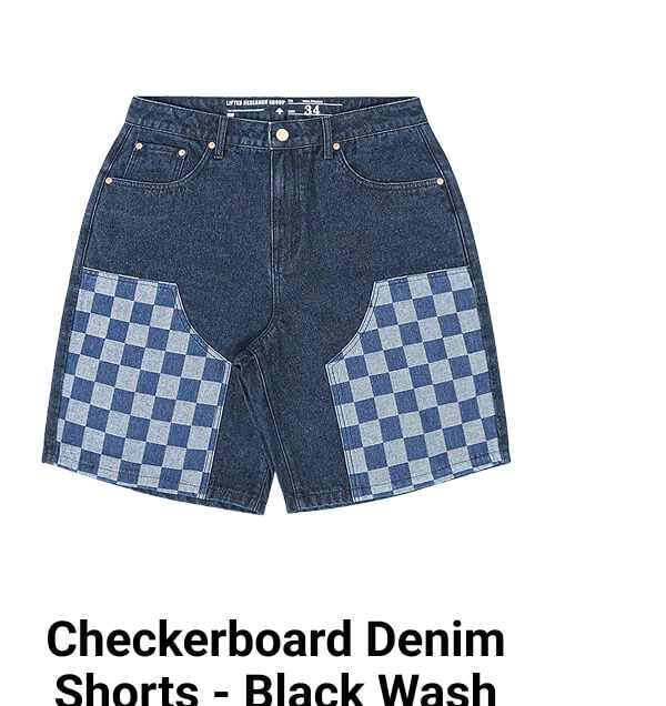 Checkerboard Denim Shorts - Black Wash