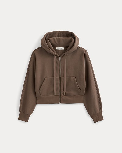 Image | Luxe Fleece Full-Zip Cropped Hoodie | Deep Taupe 