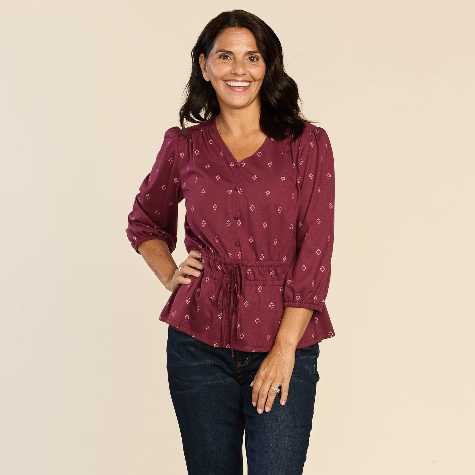 Image of Medallion Print Gathered Waist Top